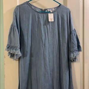 Denim Dress w/Frayed Trims